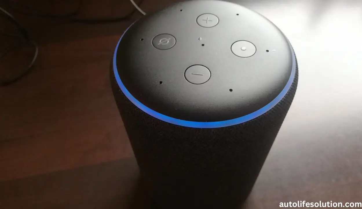 Image showing an Echo Dot with a blue ring, colloquially referred to as the 'Blue Ring of Death,' indicating a technical issue