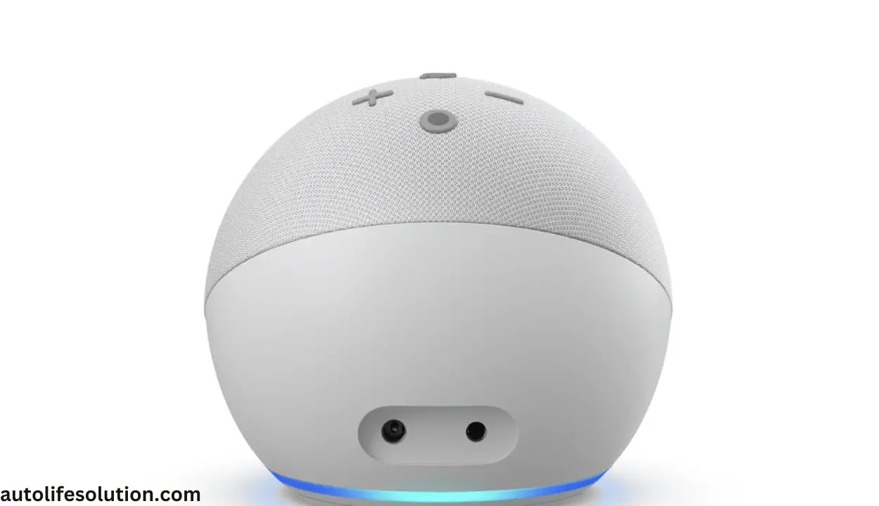 Photograph featuring an Echo Dot with a prominent blue ring, a visual indicator often associated with technical issues or updates