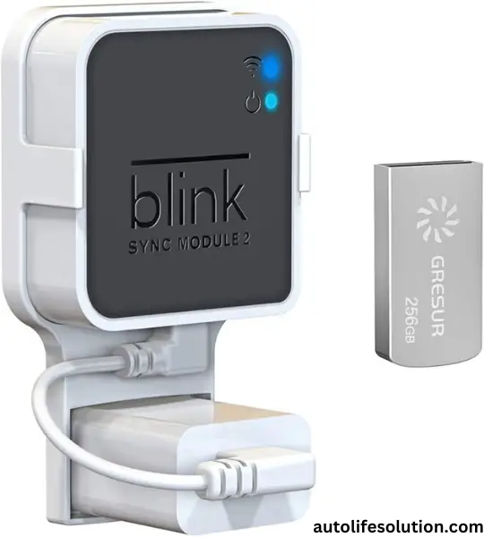 Blink Sync Module displaying a blinking green light. Possible causes explained, including interference, lost Wi-Fi, outdated firmware, and module placement tips