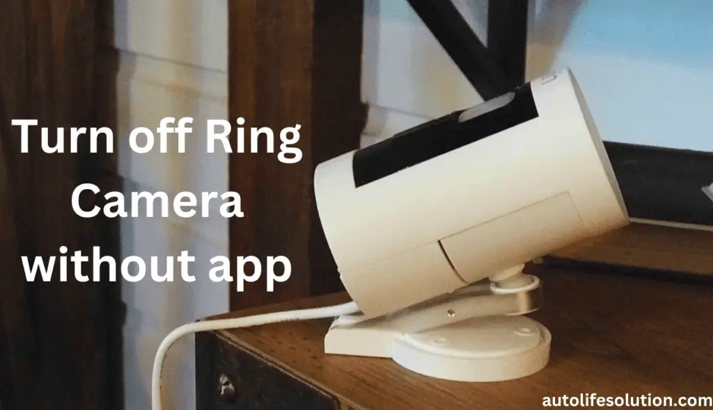 Ring camera installed on a wall with a red circle and diagonal line symbolizing turning it off